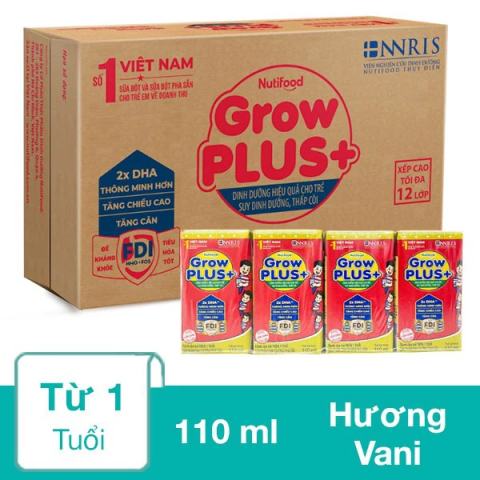 Thùng sữa bột pha sẵn Nuti Grow Plus + Đỏ hộp 110ml